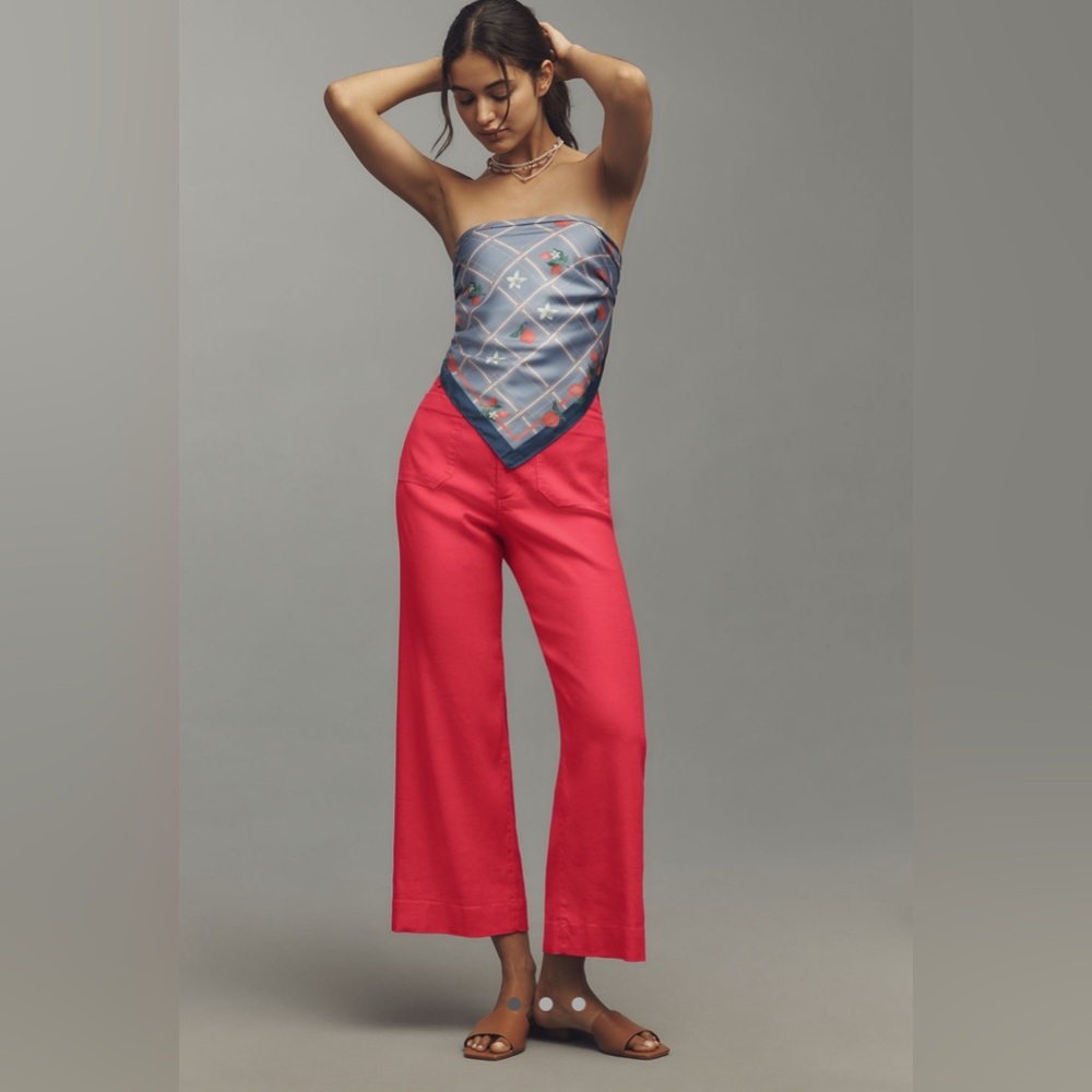 NWT Anthropologie The Colette Linen Blend Crop Wide-Leg Pants Maeve 32 Geranium